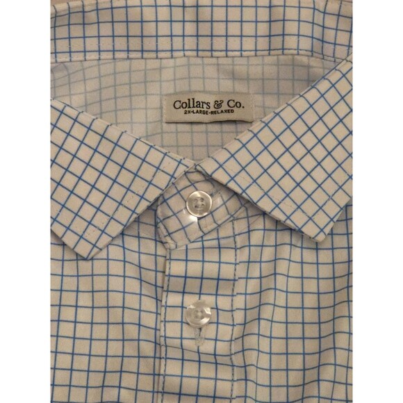 NWT Collars & Co Mens 2XL Relaxed Dress Collar Polo Blue Windowpane Grid - Picture 5 of 7